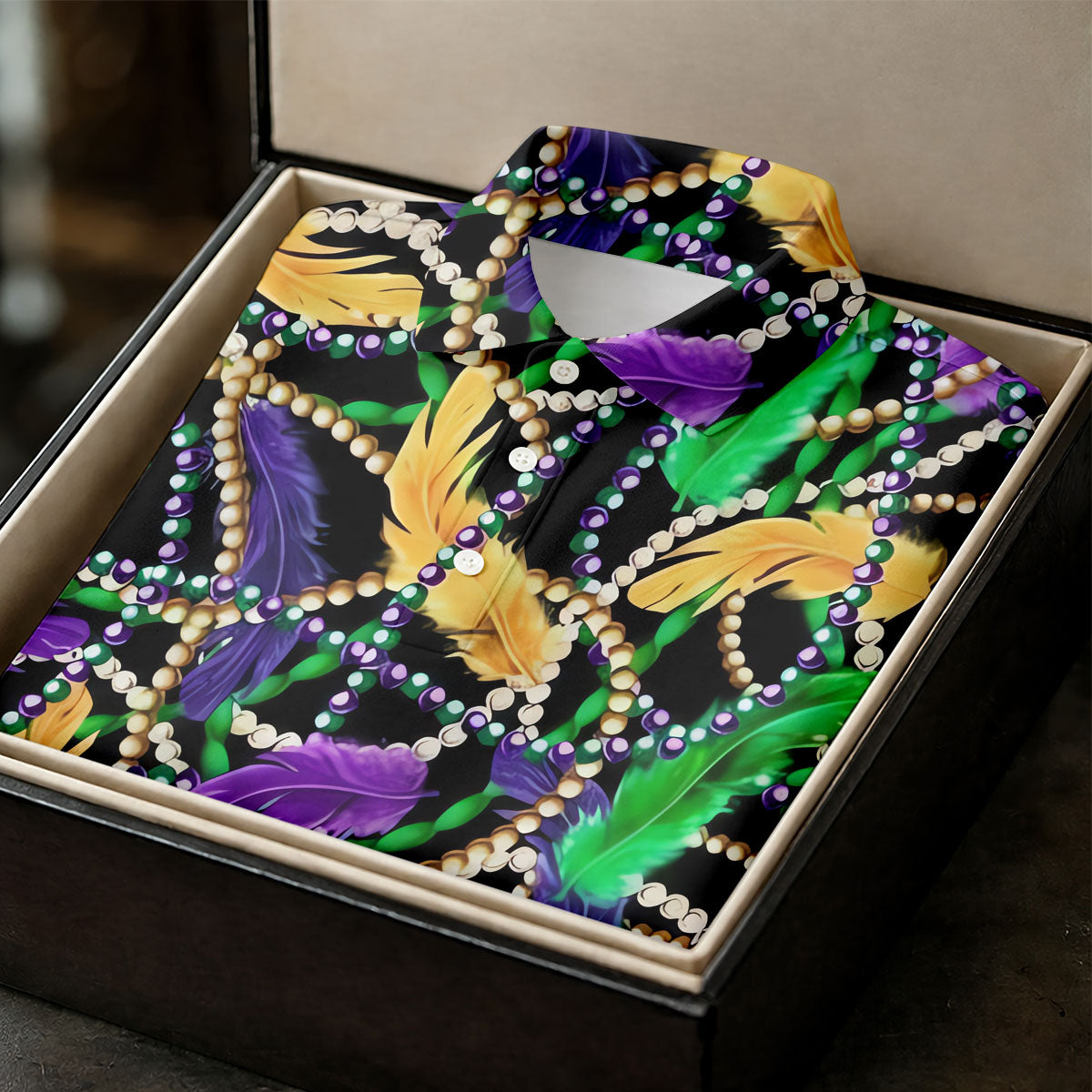 Purple Green Gold Feather Beads Mardi Gras Golf Shirt, Polo ShirtFor Men, Golf Shirts For Men