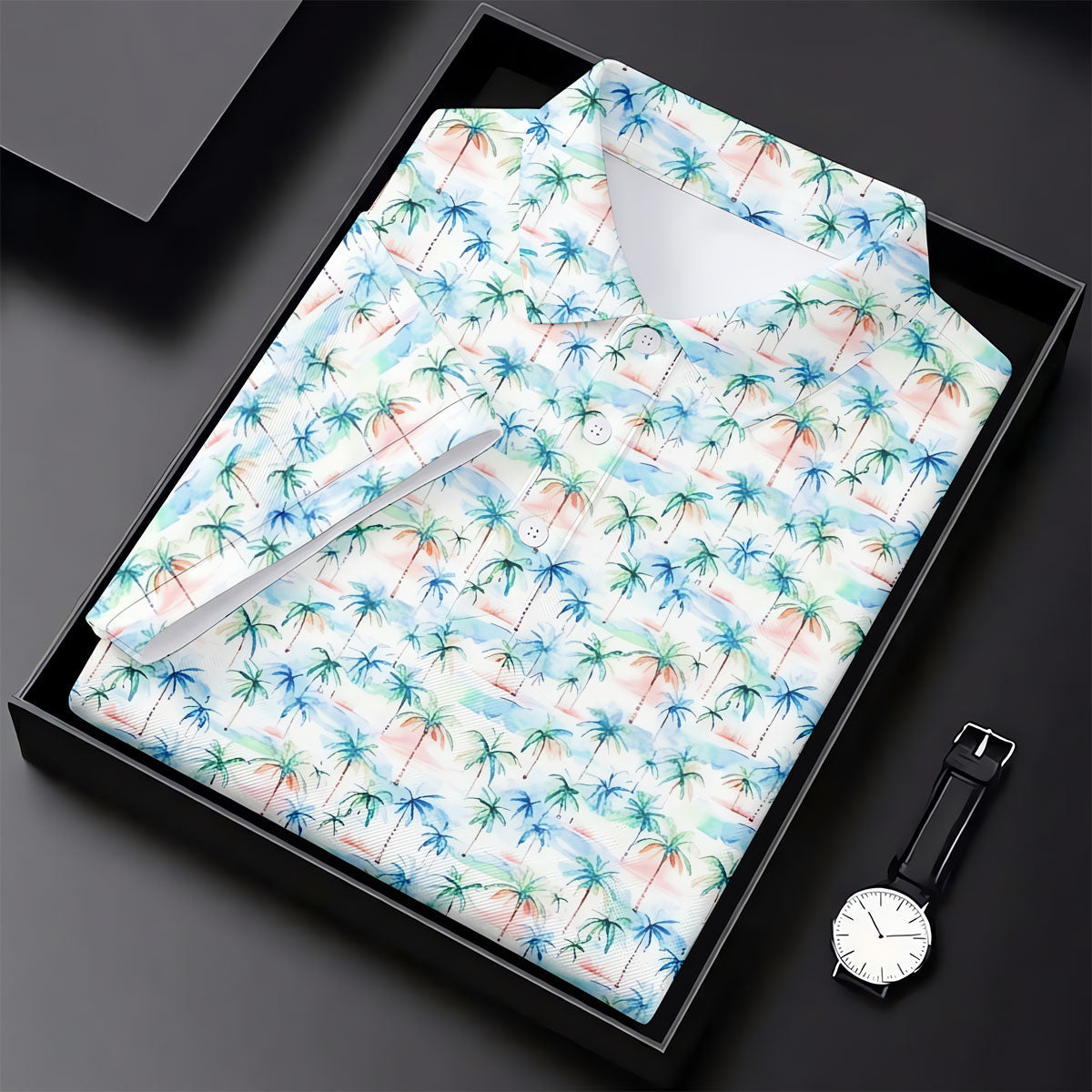 Watercolor Palm Tree Hawaiian Golf Shirt, Summer Vibe Men's Golf Shirt, Polo Shirts For Men