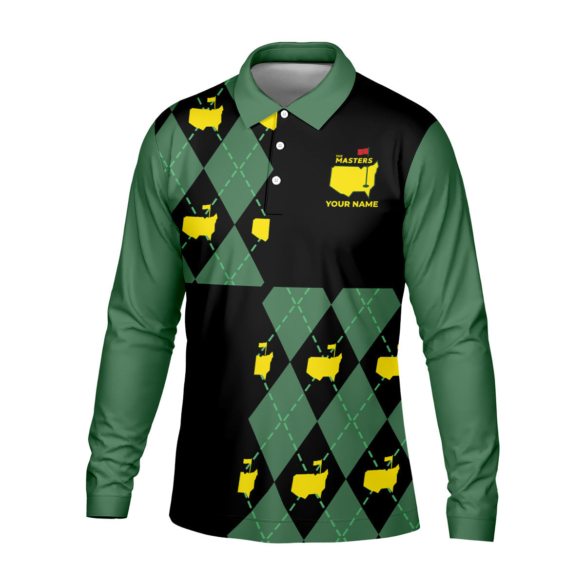 Green and Black Argyle Golf Shirt, Mens Golf Polo Shirt Cool Golf Gifts, Golfing Apparel
