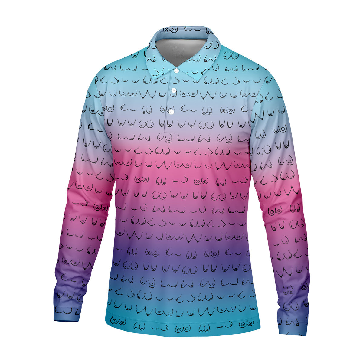 Blue Pink Ombre Mens Funny Golf Shirts , Fun Golf Shirts For Men, Men Golf Polo Shirtl Golf Gifts