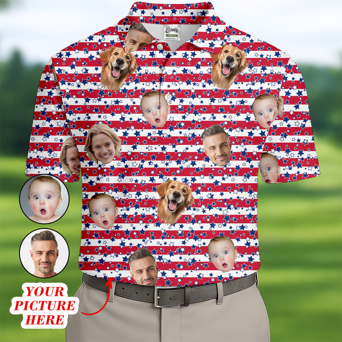 American Flag Golf Shirts, Custom Shirts With Faces, Men's Golf Polo ShirtMen's 4th Of July Shirts