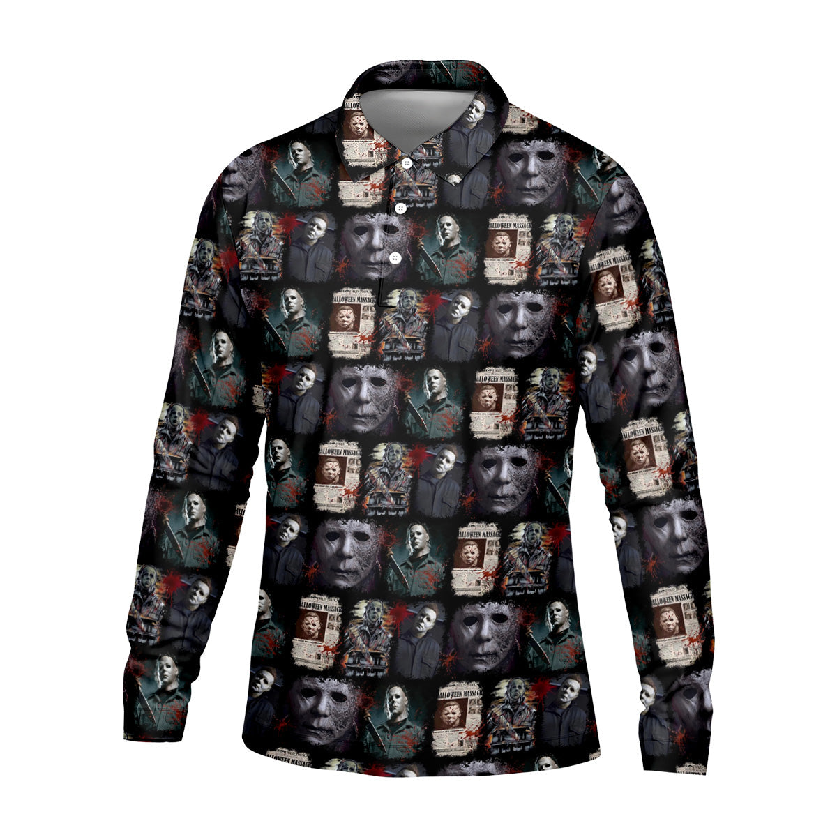 Michael Halloween Fun Men's Golf Polos, Classic Horror Characters Men Polo, Horror Movie Shirt