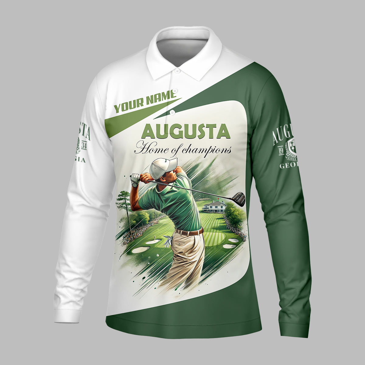 Custom Augusta Golfer Home Of Champions Men's Golf Polo ShirtMens Golf Gift, Mens Golf Shirt