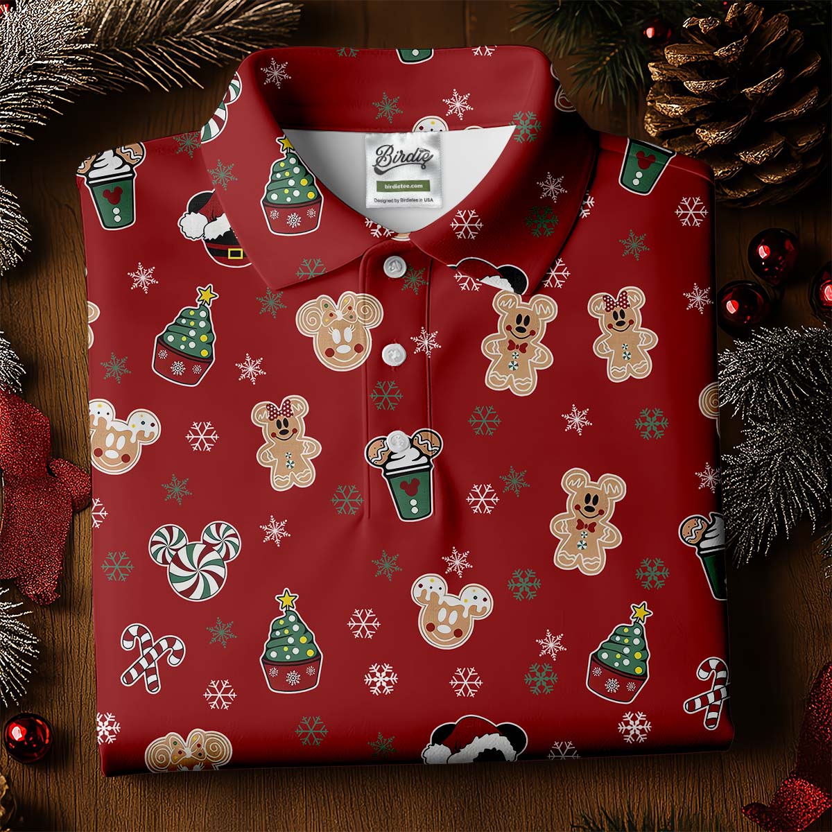 Christmas Gingerbread Red Golf Shirt, Holiday Pattern Christmas Golf Shirt, Women's Polo Shirt