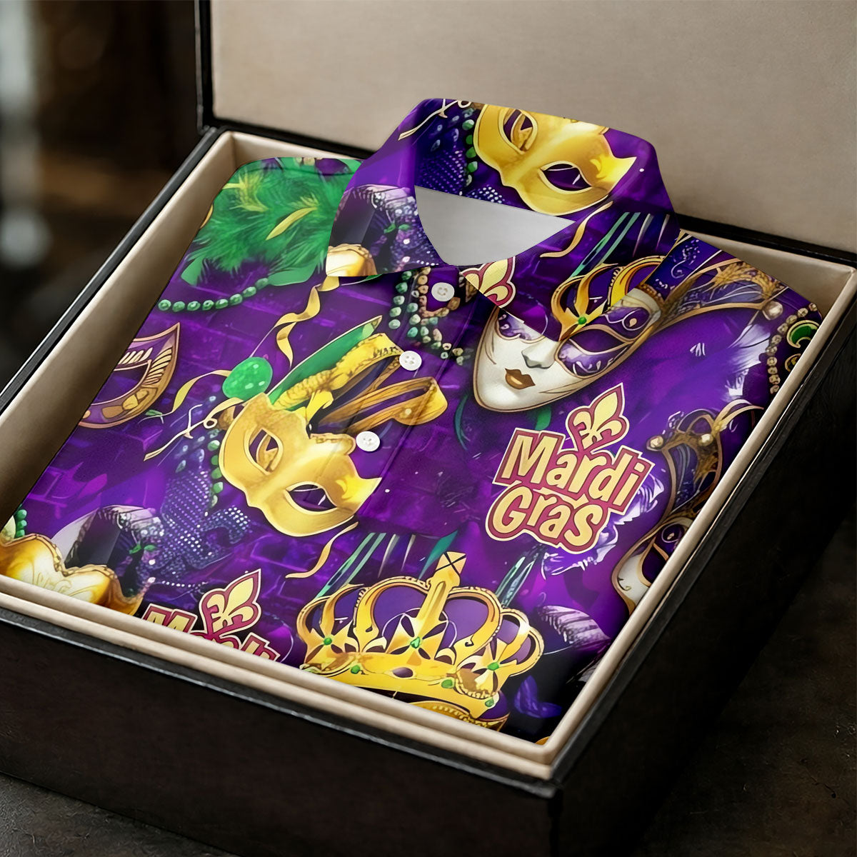Purple Green Gold Festival Mask Mardi Gras Golf Shirt, Golf Tops For Men, Golf Shirts For Men