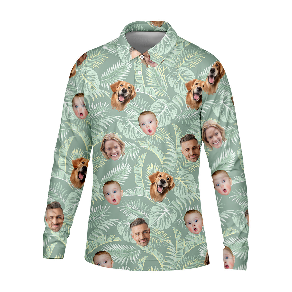 Tropical Leaf Pattern Mens Hawaiian Golf Shirts, Custom Team Shirt, Green Polo ShirtBest Gifts For Men Golfers
