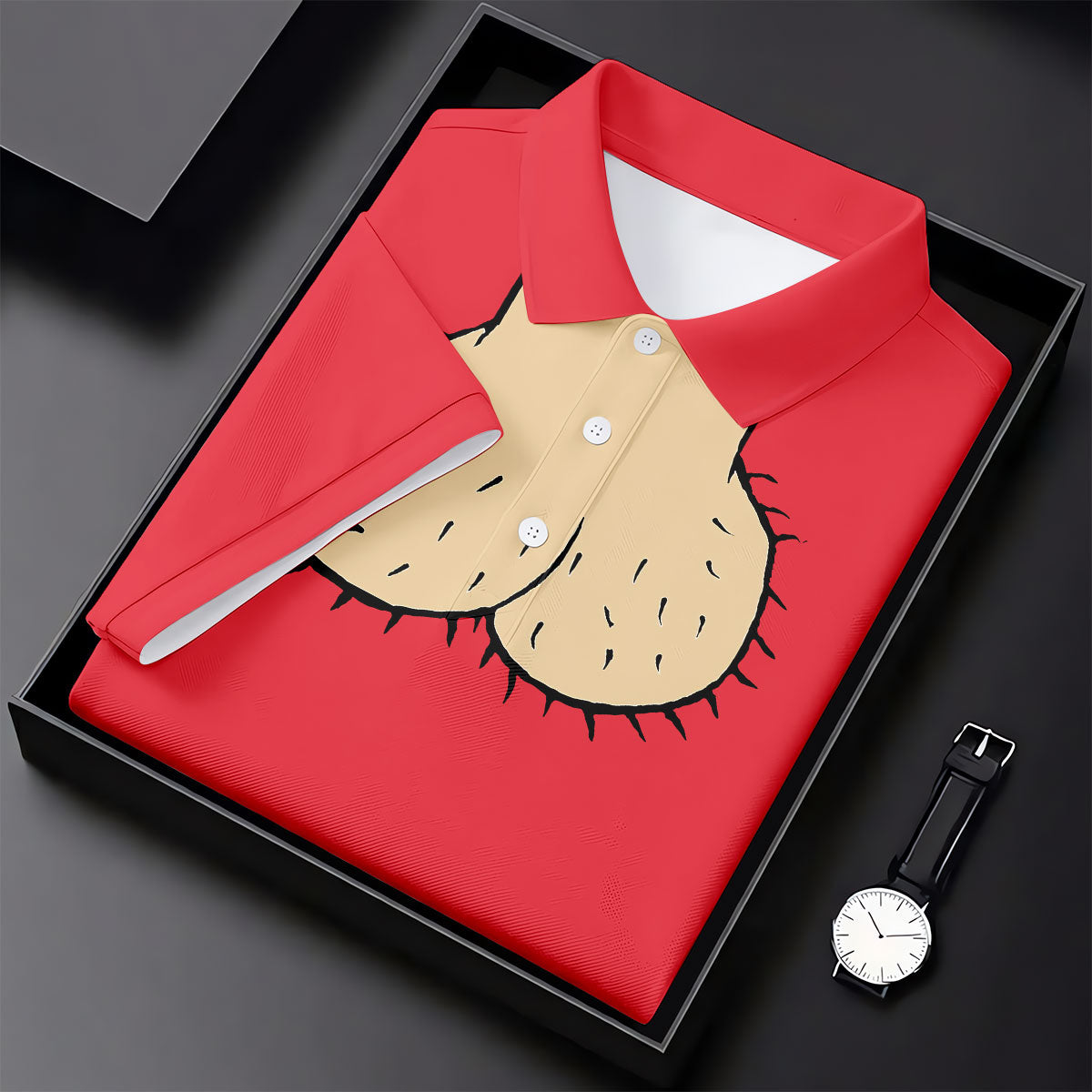 Red Funny Dickhead Faux Chest Golf Shirt, Golf Polo Shirts For Men, Mens Golf Apparel