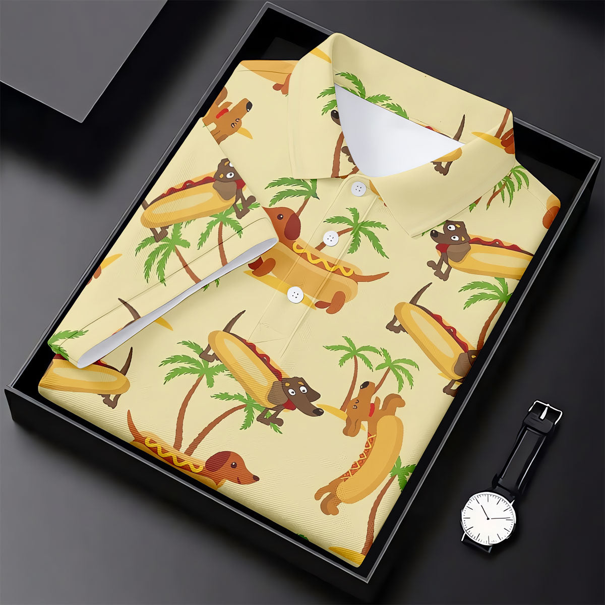 Funny Hot Dog Dachshund Tropical Hawaiian Golf Shirt, Golf Polo For Women, Printed Golf Shirt