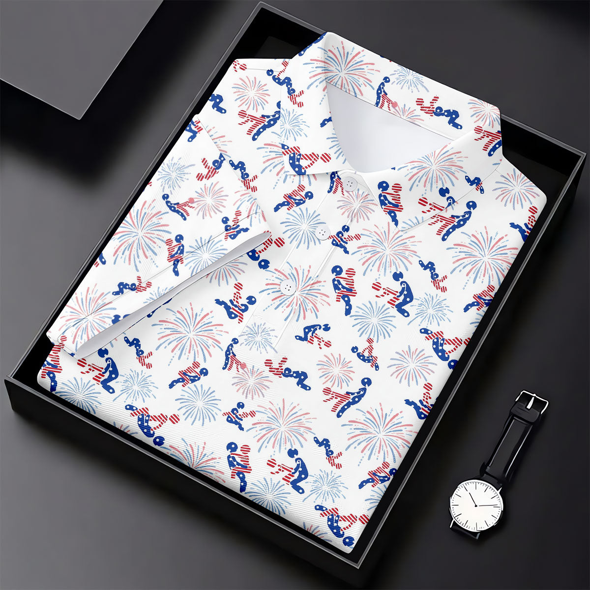US Flag Pattern Naughty Couple Stick Figures Funny Golf Shirt, 250 Years Golf Shirt For Women