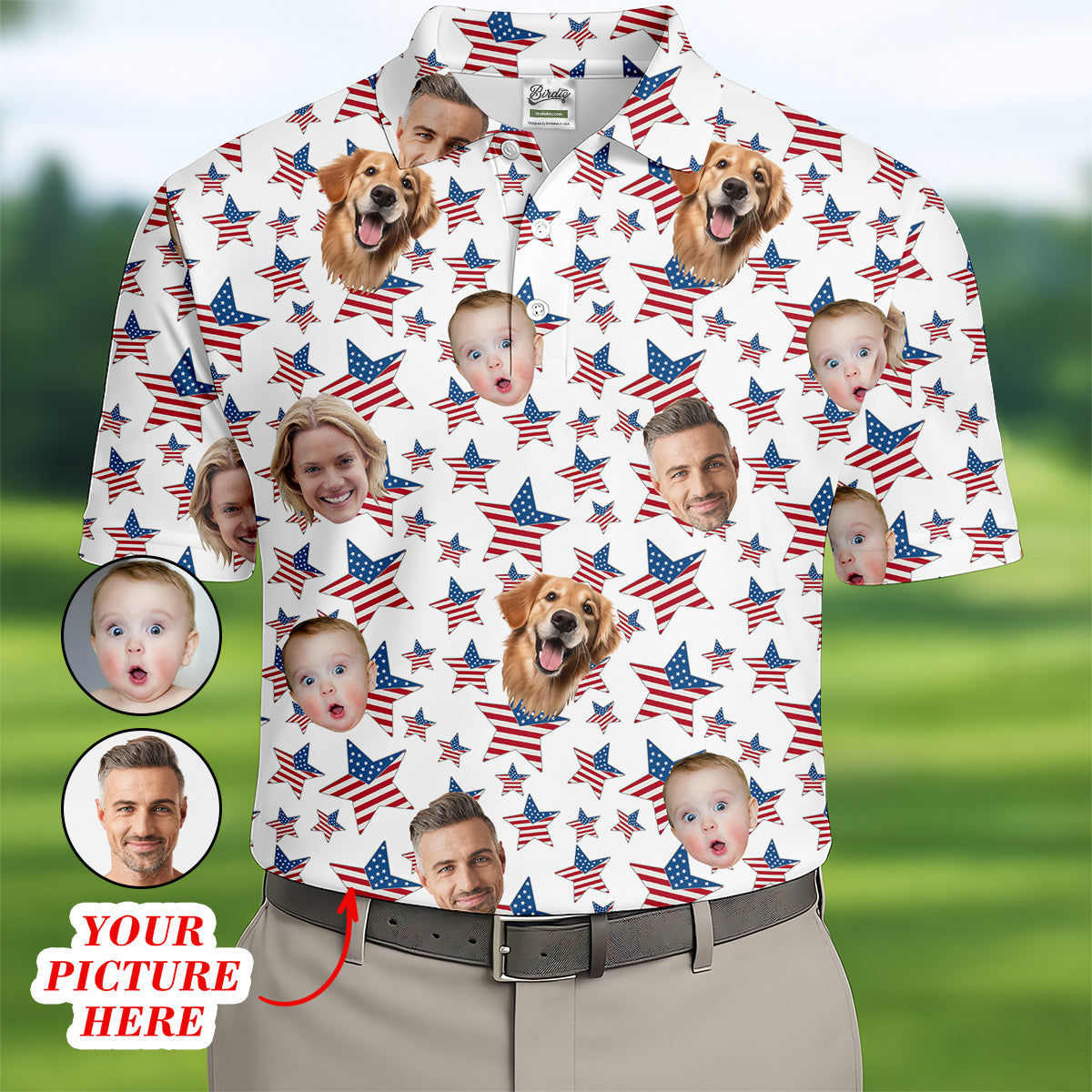 American Flag Golf Shirt, Custom Shirts With Faces, Men's Golf Polo Shirtny Fourth Of July Shirts