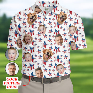 American Flag Golf Shirt, Custom Shirts With Faces, Men's Golf Polo Shirtny Fourth Of July Shirts