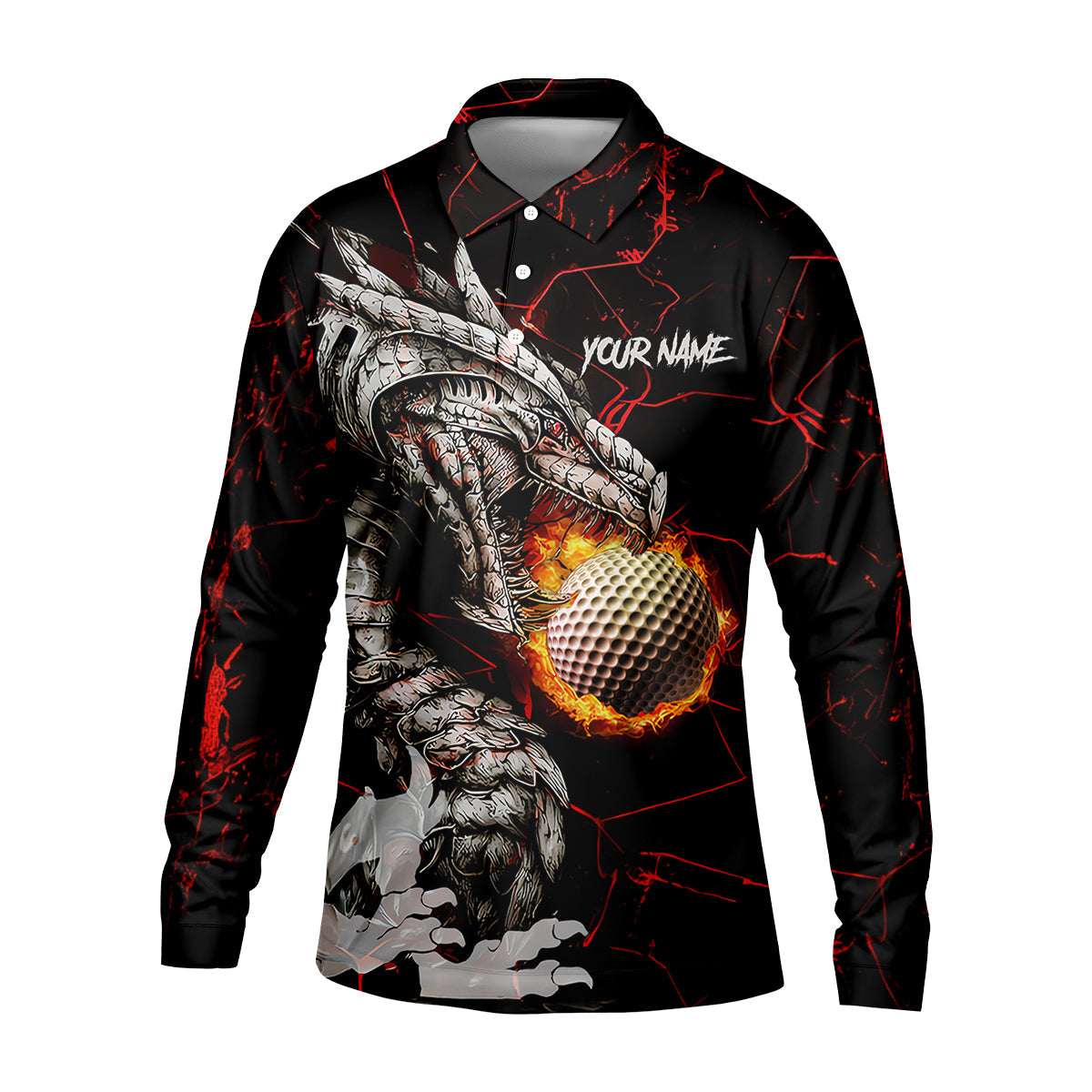Flaming Dragon Custom Golf Polo ShirtDad Golf Gift, Golf Lover Gifts