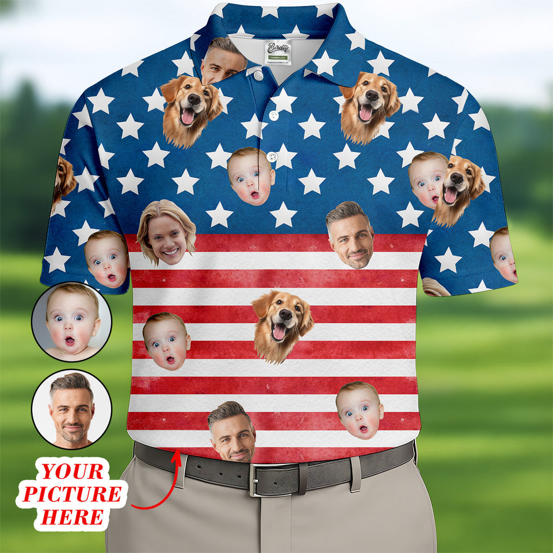 4th Of July Golf Polo, Custom Shirts With Faces, Men's Golf Polo ShirtFunny Fourth Of July Shirts