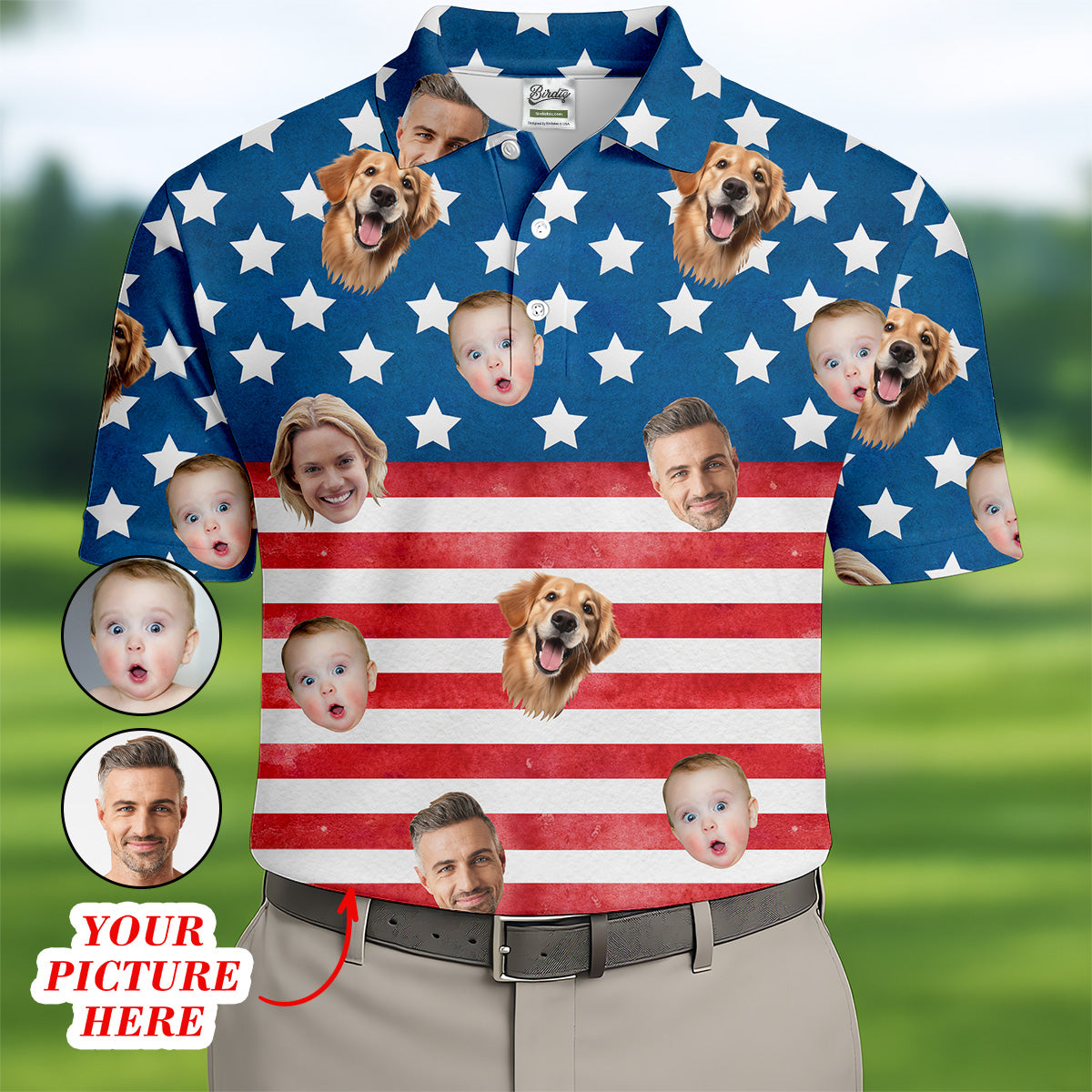 4th Of July Golf Polo, Custom Shirts With Faces, Men's Golf Polo ShirtFunny Fourth Of July Shirts