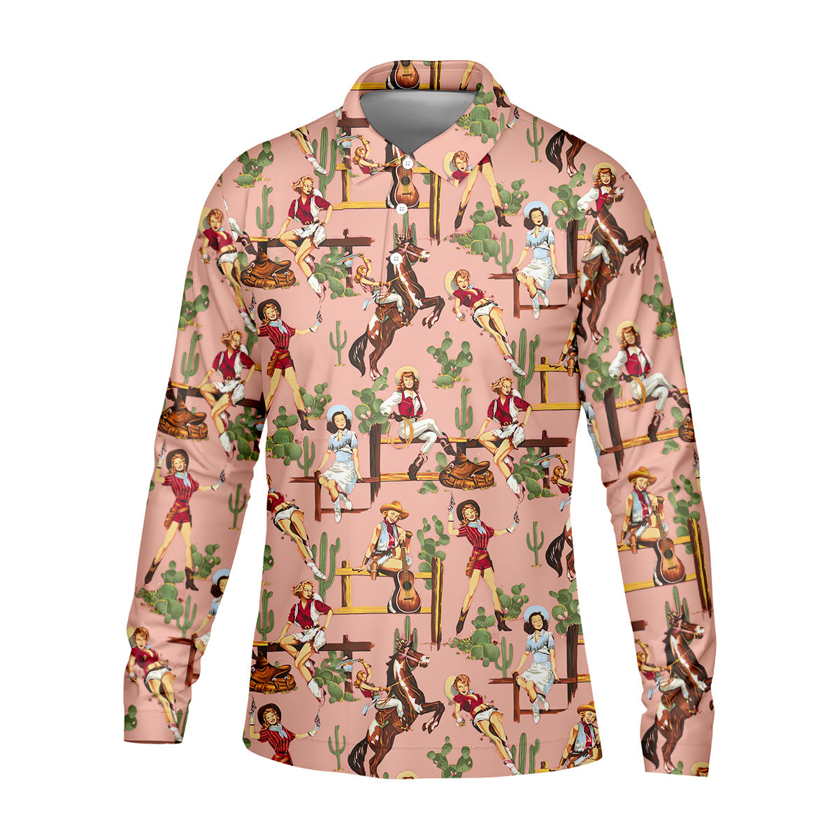 Desert Cowgirl Western Golf Shirt, Mens Golf Polo Shirt Unique Gift For Golfer, Golfing Apparel