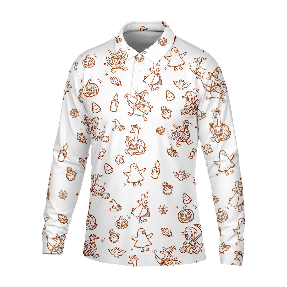 Goose Halloween, Doodle Pattern, White Golf Shirt, Mens Funny Golf Shirts, Long Sleeve Golf Shirts, Men Golf Polo