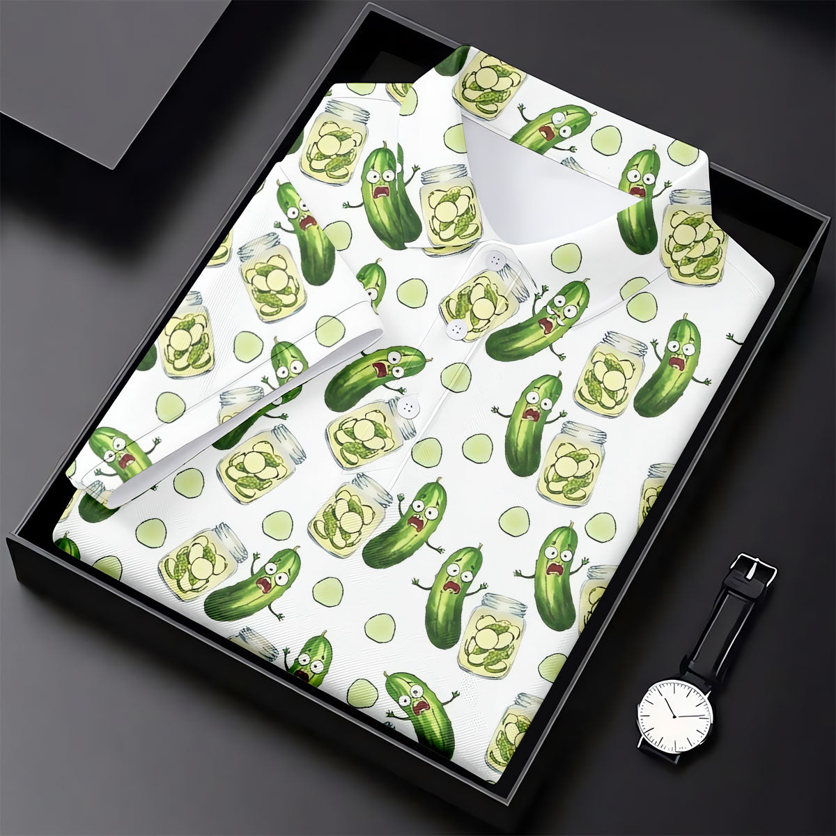 Funny Pickle Hawaiian Golf Shirt, Cartoon Style Women's Golf Tops, Ladies Golf Shirts
