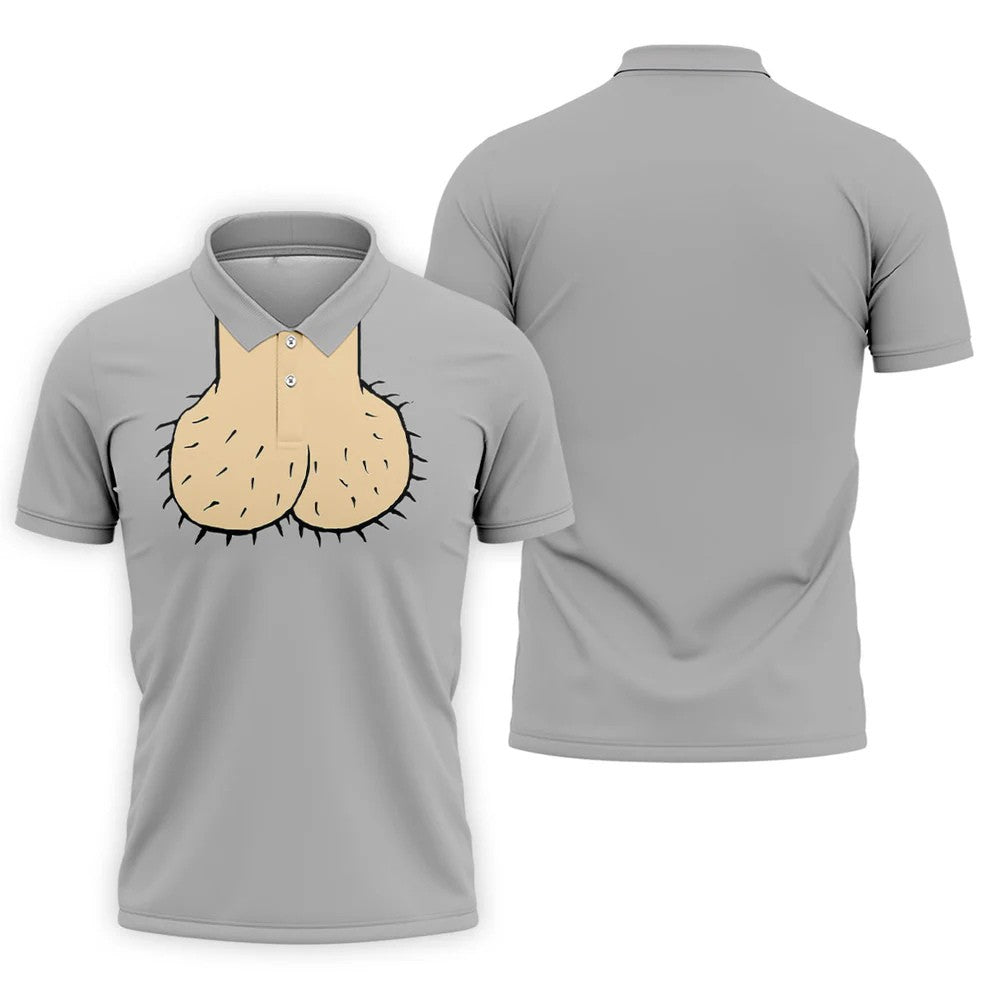 Gray Funny Dickhead Faux Chest Golf Shirt, Mens Golf Polo, Printed Golf Shirts