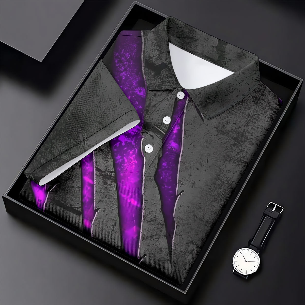 Purple Claw Marks Hawaiian Golf Shirt, Scratch Print Men's Golf Shirt, Polo Shirts For Men