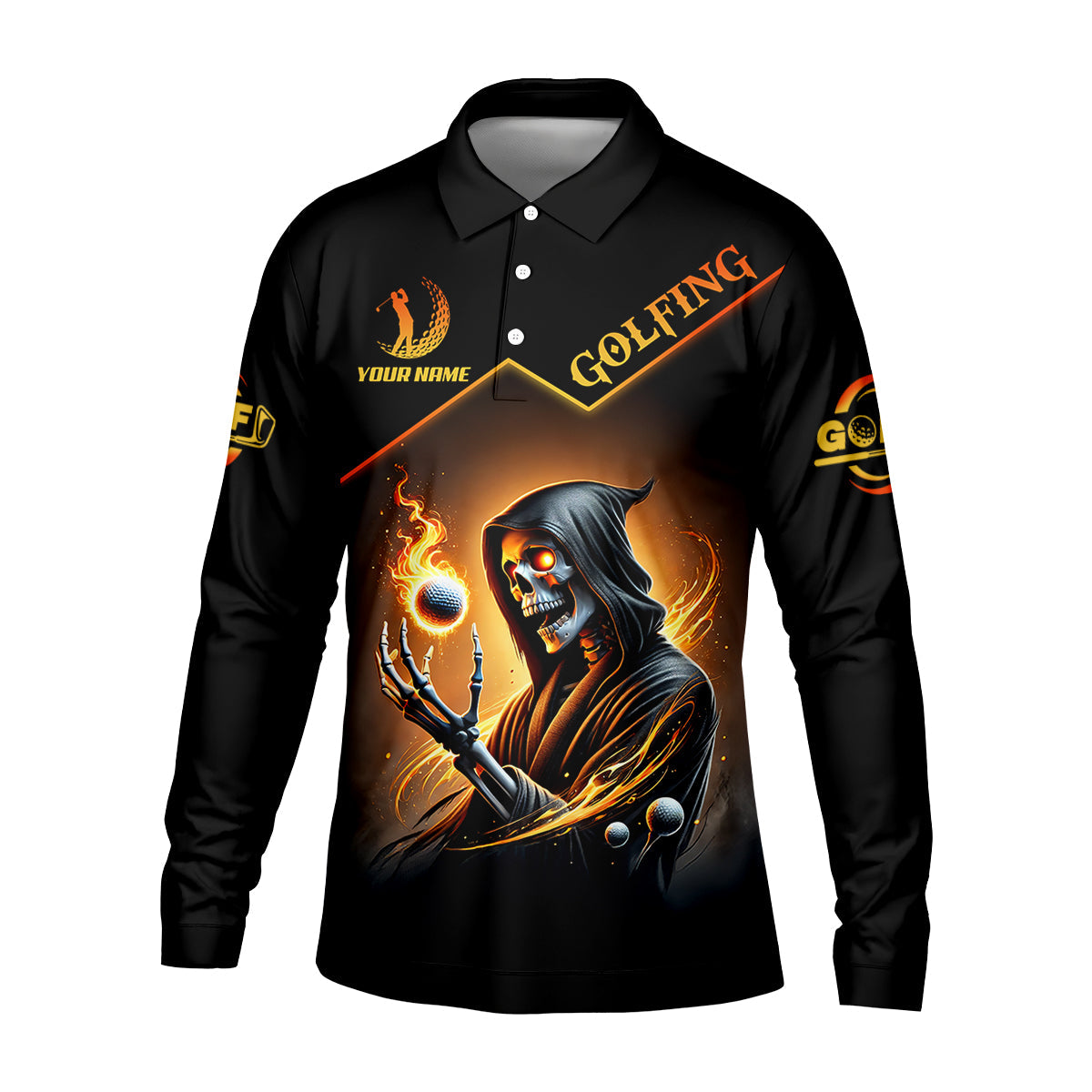 It Takes A Lot Of Golf Balls To Golf Like I Do Golden Fire Custom Men's Golf Polo ShirtDad Golf Gifts