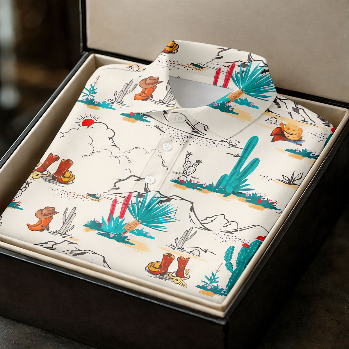Western Desert Cowboy Boots Pattern Golf Shirt, Men's Golf Shirt, Printed Golf Shirts