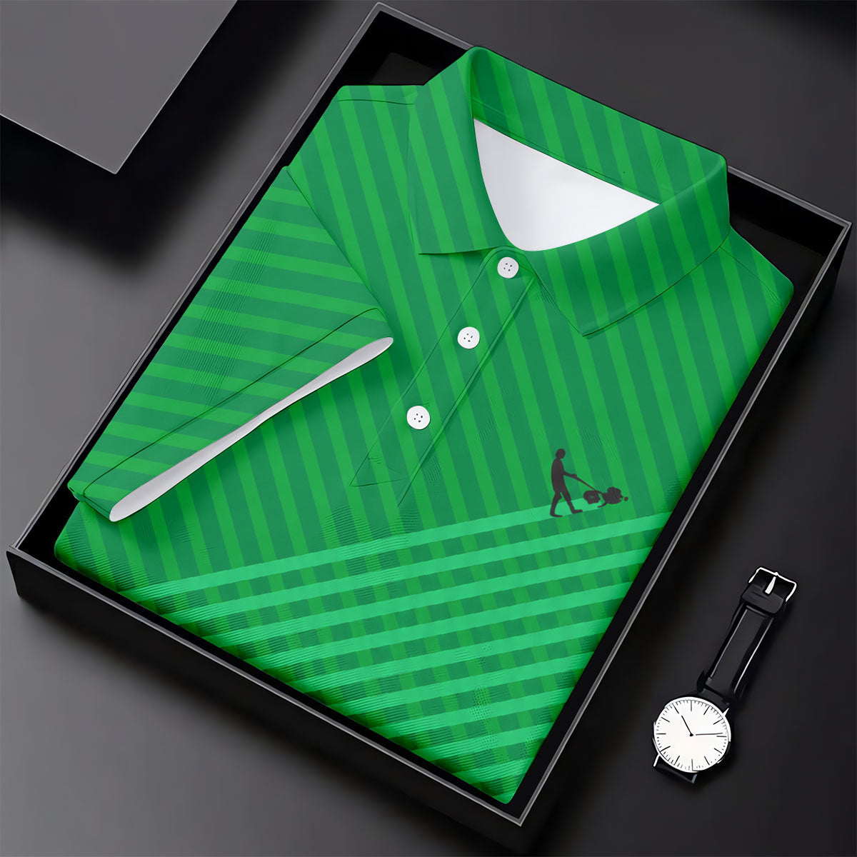 Lawn Mower Green Cross Stripe Father's Day Golf Shirt, Polo Shirt Men, Golf Gift For Dad