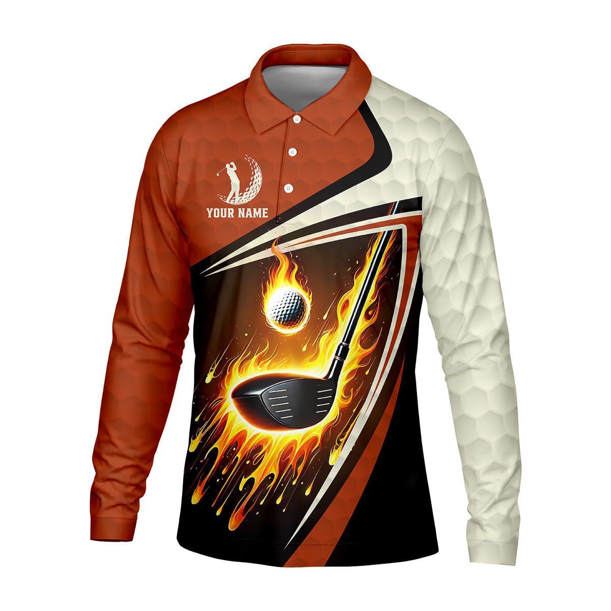 Fire Golf Ball Custom Men's Golf Polo ShirtFunny Golf Shirt, Christmas Golf Gift