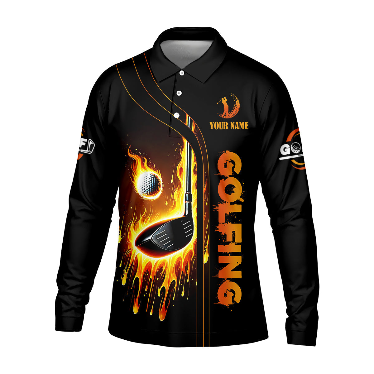 Fire Golf Ball Custom Men's Golf Polo ShirtFunny Golf Shirt, Dad Golf Gifts