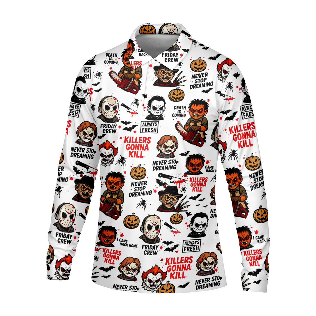 Classic Horror Characters Halloween Golf Shirt, Men's Golf Polo Shirtror Movie Shirt