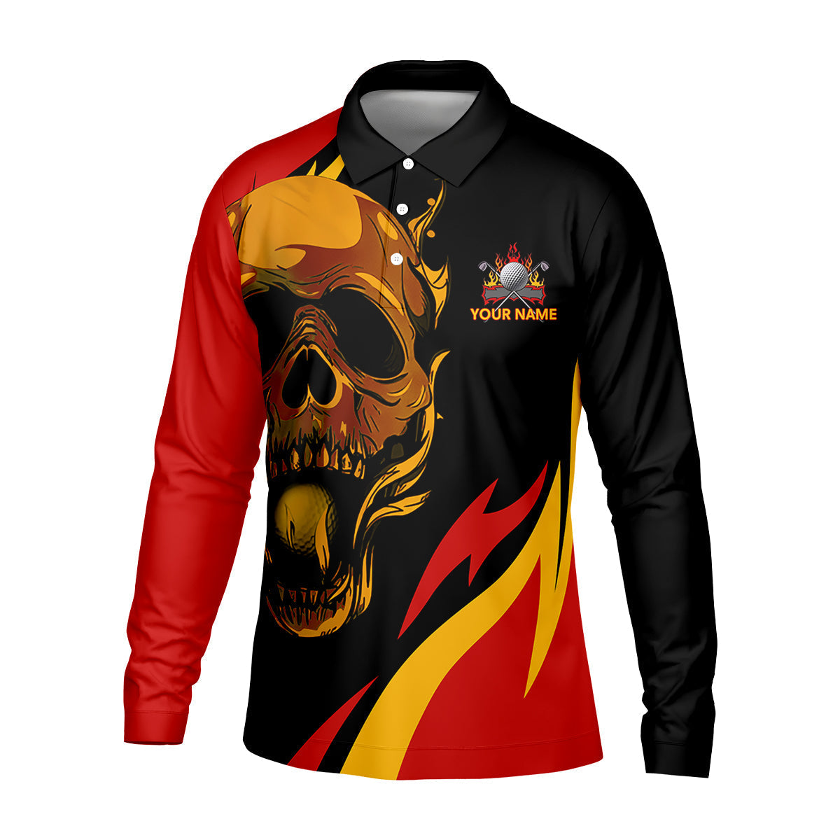 Custom Fire Skull Men's Golf Polo ShirtMens Golf Gift, Funny Golf Shirt