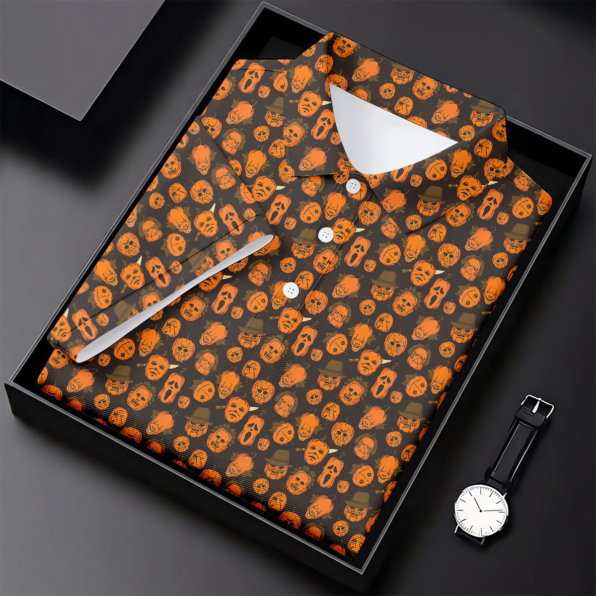 Halloween Horror Character Pumpkin Pattern Golf Shirt, Women’s Golf Polo, Printed Golf Shirt
