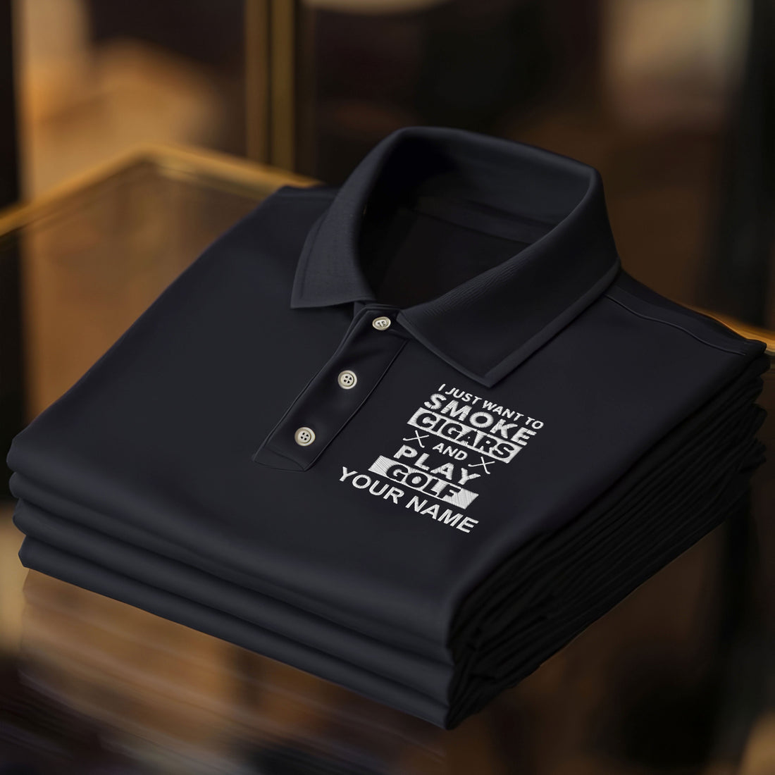 I Just Want To Smoke Cigars And Play Golf Custom Embroidered Golf Polo ShirtDad Golf Gift