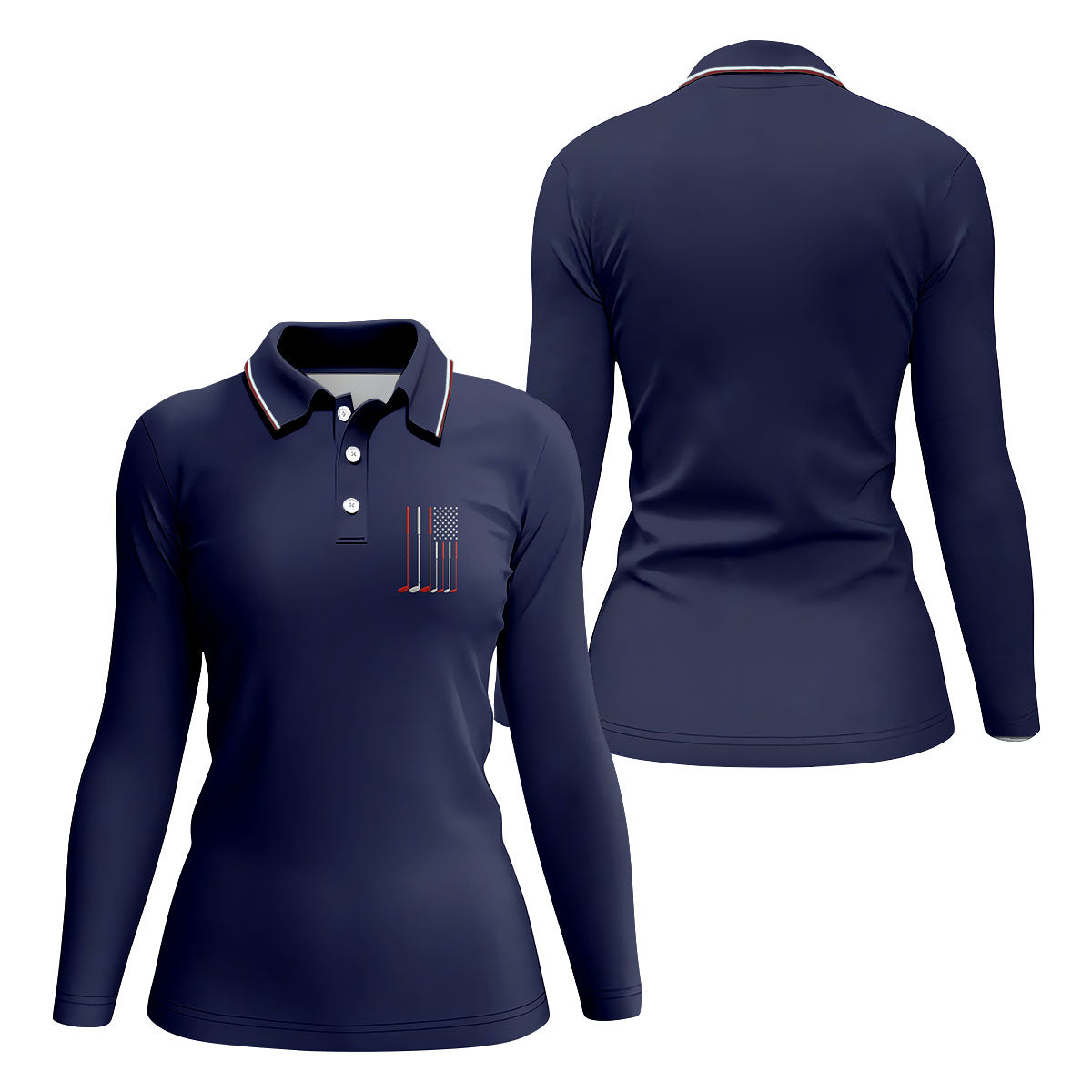 Golf Clubs America Flag Logo 250th Anniversary Navy Golf Shirt, Patriotic Golf Shirt, Women's Golf Tops