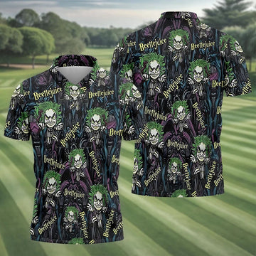 Halloween Horror Character Cartoon Hawaiian Golf Shirt, Men's Golf Shirt, Printed Golf Polo Shirt