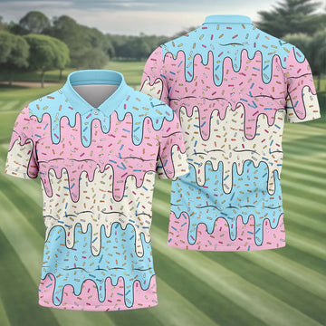Ice Cream Drip Hawaiian Golf Shirt, Summer Sweets Men's Golf Shirt, Polo Shirts For Men