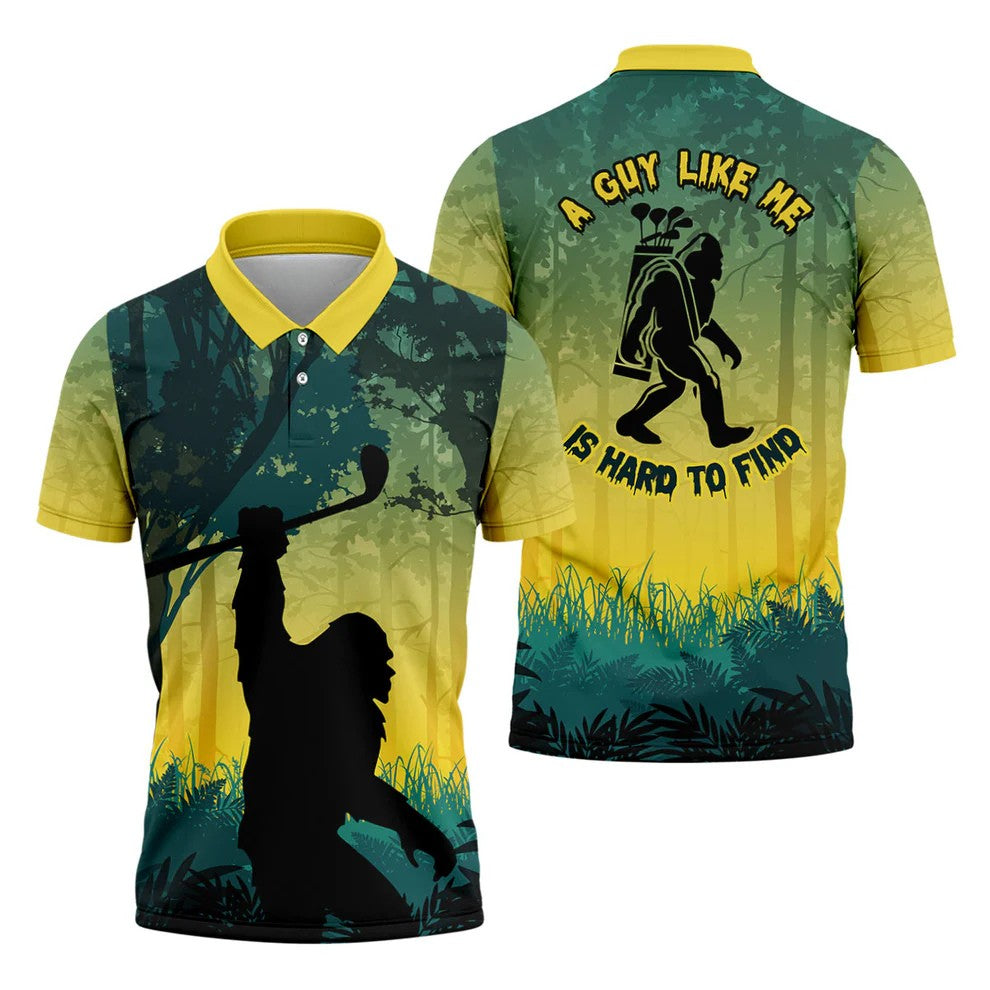 Bigfoot Golfer Forest Silhouette Polo Shirt, Golf Polo Shirts For Men, Mens Golf Apparel