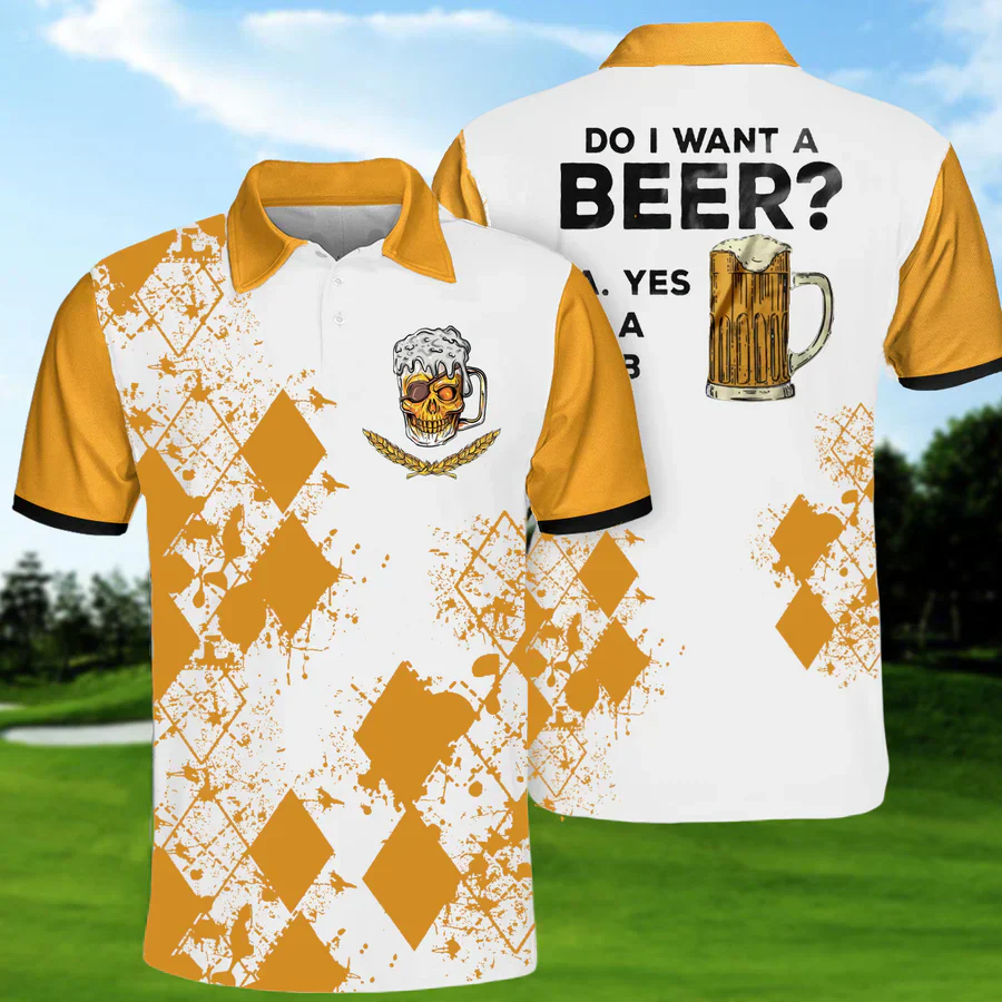 Do I Want A Beer Mens Golf Polo ShirtMens Golf Gift, Funny Golf Shirt