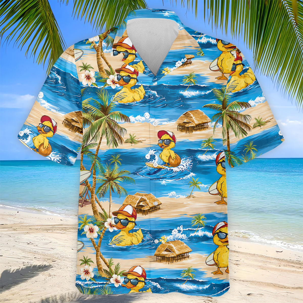 Cool Duck Hawaiian Golf Shirt, Surfing Duck Beach Men's Golf Polo, Polo Shirts For Men