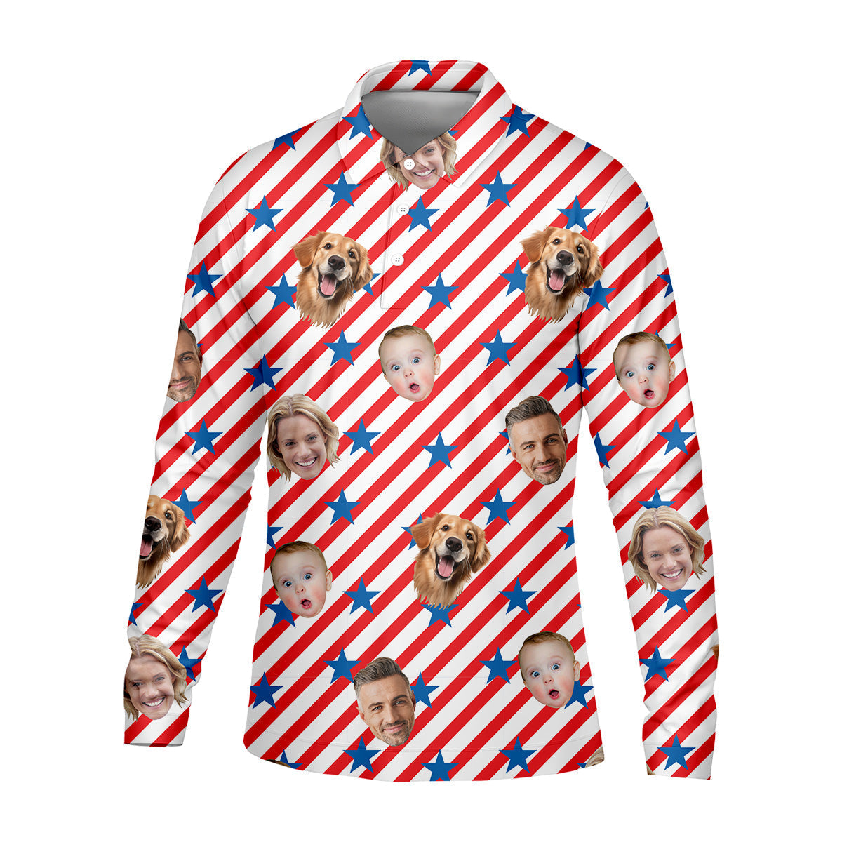 4th Of July Golf Polo, Custom Independence Days Shirts With Faces, Men's Golf Polo Shirt