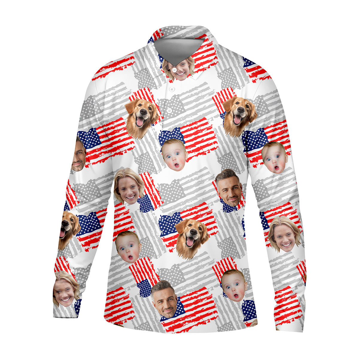 Custom American Flag Shirts With Faces, Funny 4th Of July Shirt, USA Golf Shirt, Men's Golf Polo Shirt