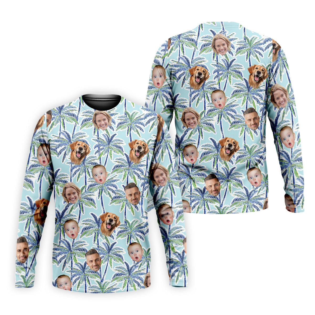 Vintage Aloha Shirts, Men Palm Tree Shirt, Men Golf Polo, Custom Hawaiian Shirt With Face, Tropical Beach