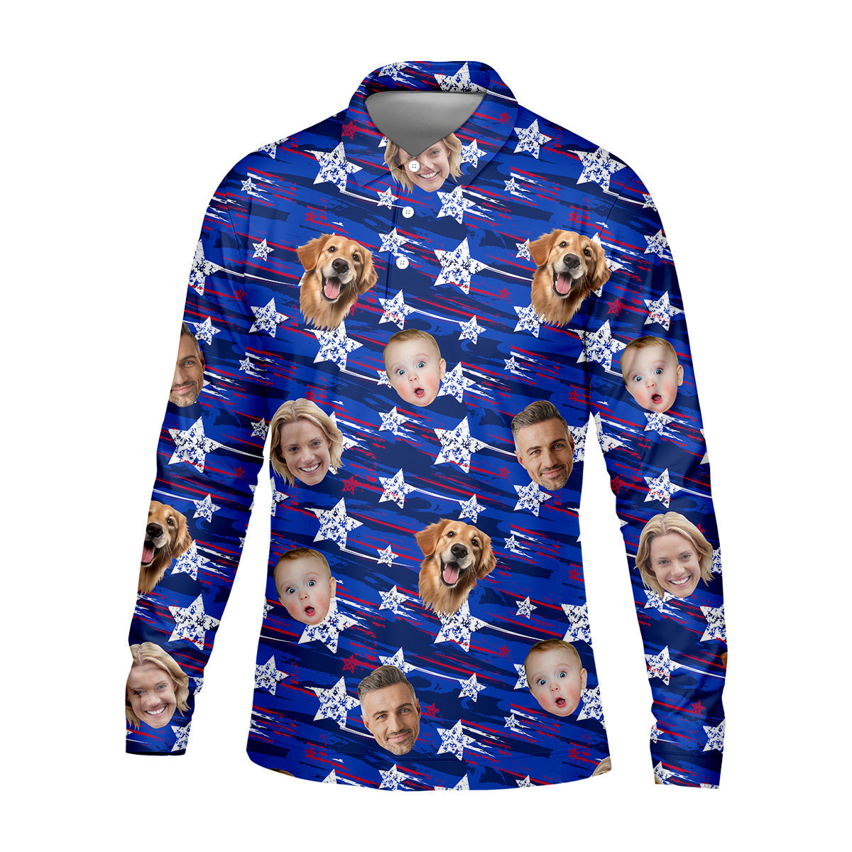 Independence Day Custom Shirts With Faces, Patriotic Golf Shirt, Men's Golf Polo ShirtUSA Golf Shirt