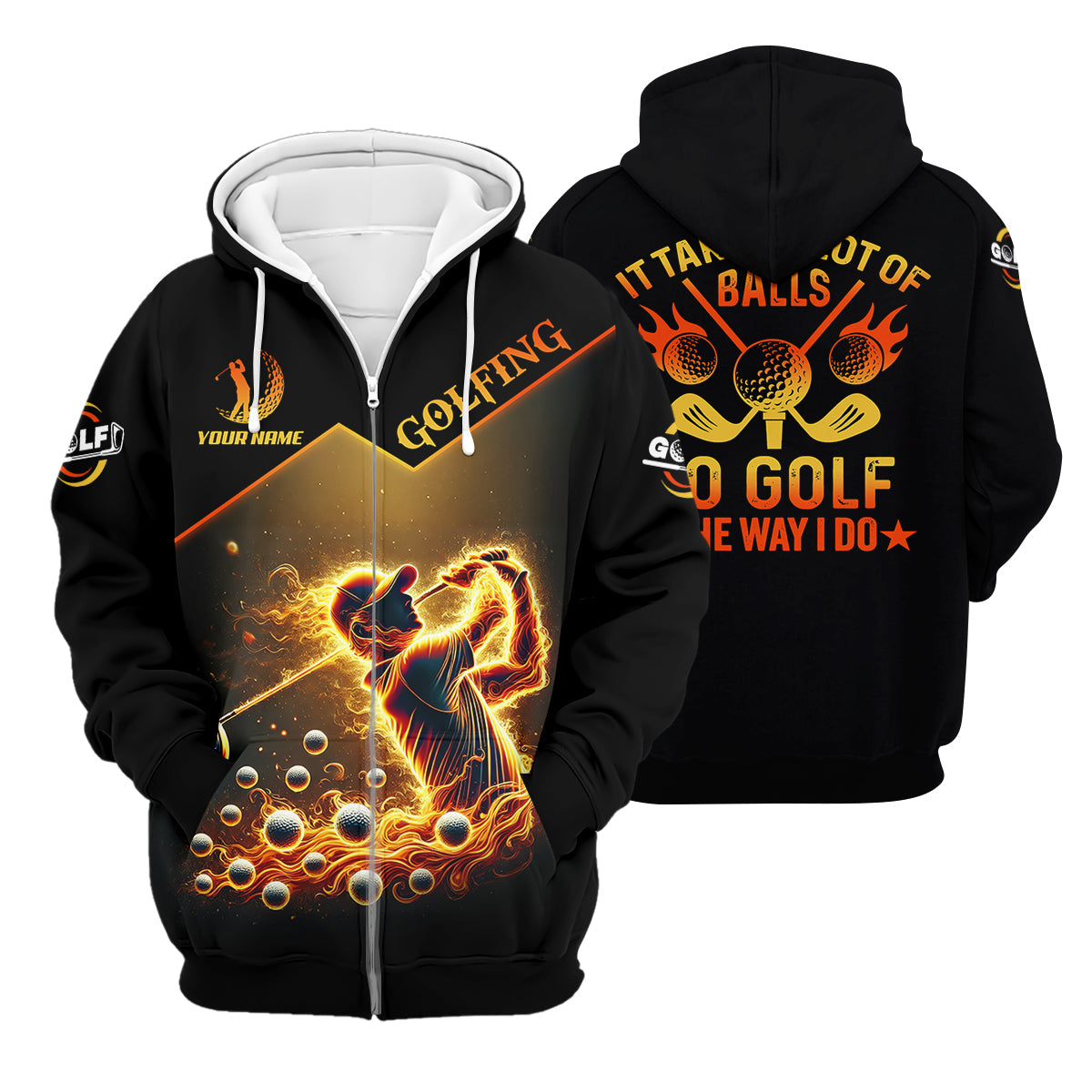 Custom Golden Fire Its Take A Lot Of Golf Ball To Golf Like I Do Men's Golf Polo ShirtDad Golf Gift