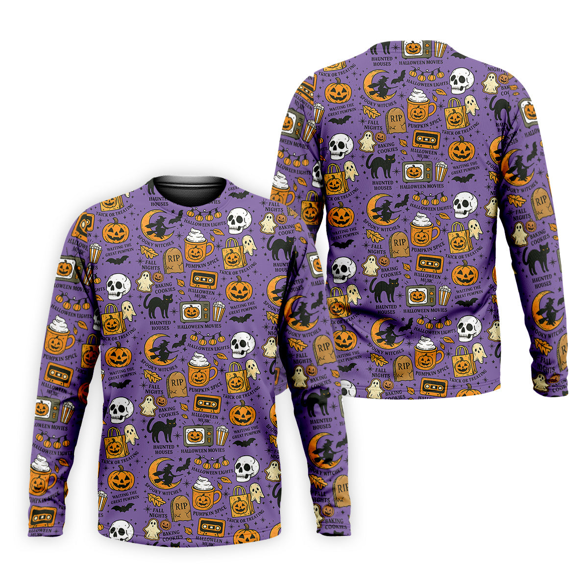 Purple Halloween Skull Golf Shirt, Spooky Cat, Mens Golf Polo Shirt Halloween Theme Shirts, Golfing Apparel