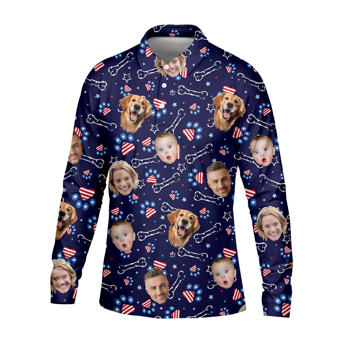 USA Custom Shirts With Faces, Men's Golf Polo ShirtMen's 4th Of July Shirts, USA Golf Shirt
