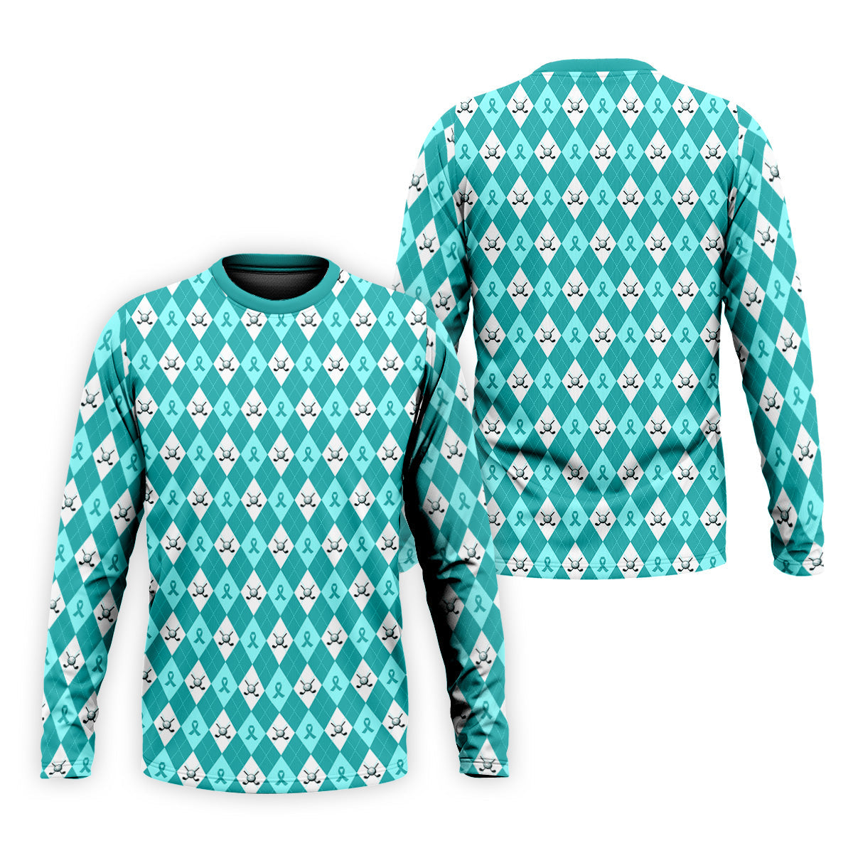Ovarian Cancer Teal Argyle Men's Golf Polo ShirtOvarian Cancer Awareness Shirt, Golf Gift For Men