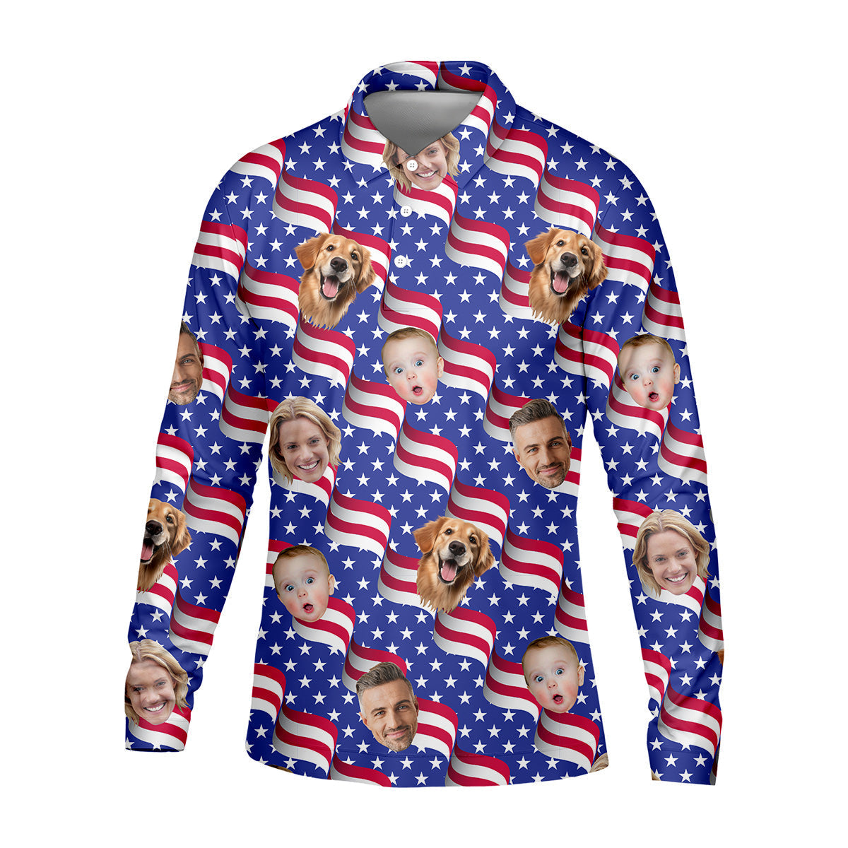 Funny 4th Of July Personalized Face Shirts, Men's Golf Polo ShirtPatriotic Golf Polo ShirtDad Golf Gift