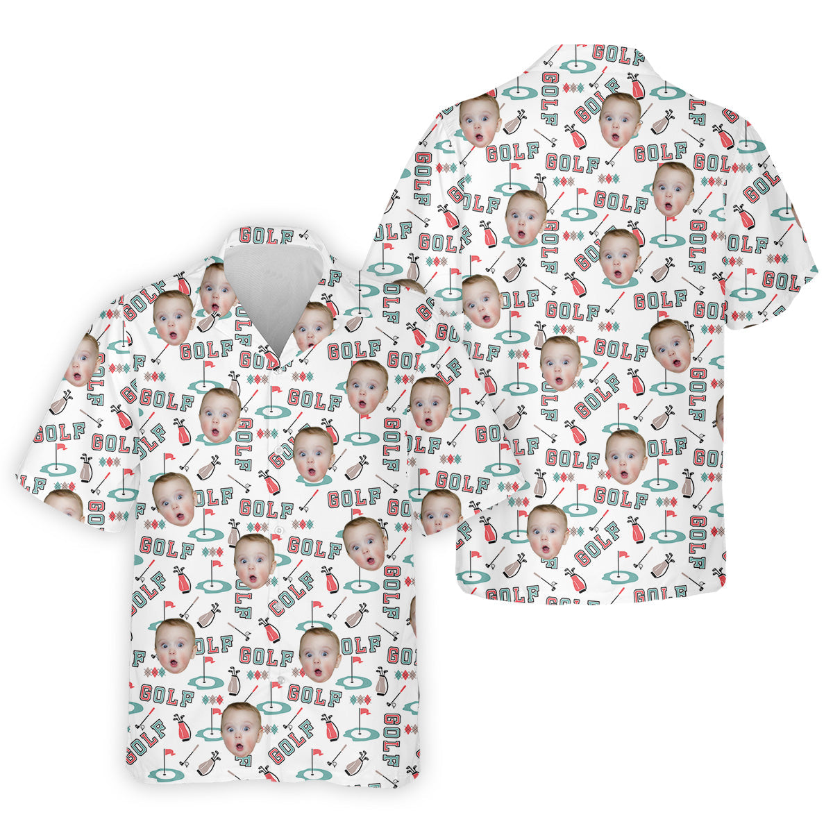 Custom Kid Face Photo, Funny Polo Golf Shirt, Gifts For The Golfing Dad, Christmas Golf Gift