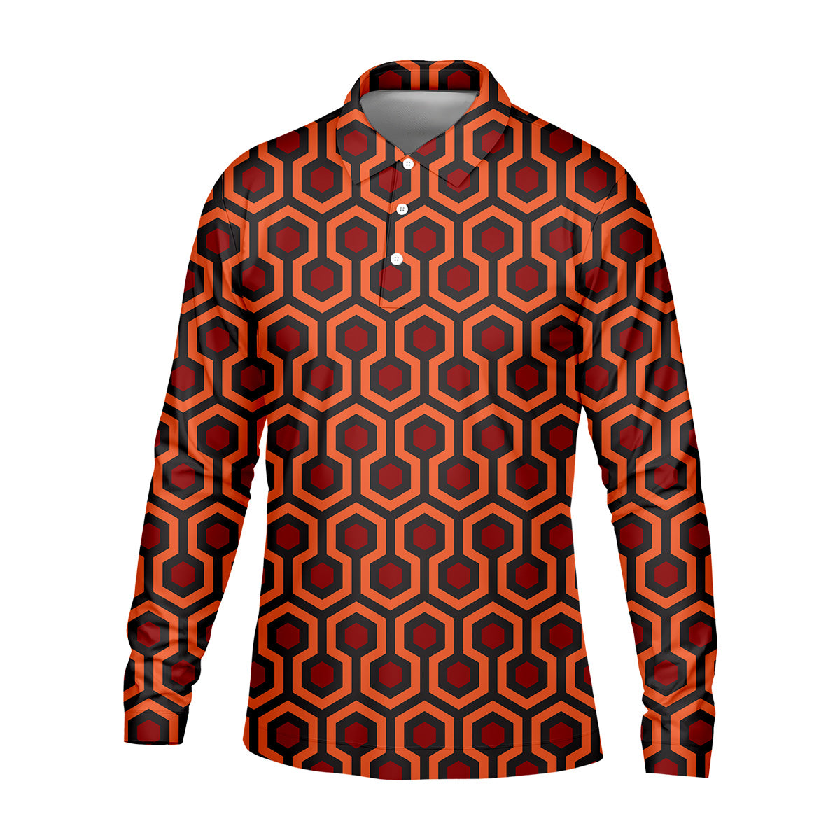 Spooky Hotel Carpet Horror Pattern Mens Golf Polo Shirt Pattern Golf Shirt, Halloween Golf Shirts, Golf Shirts For Men