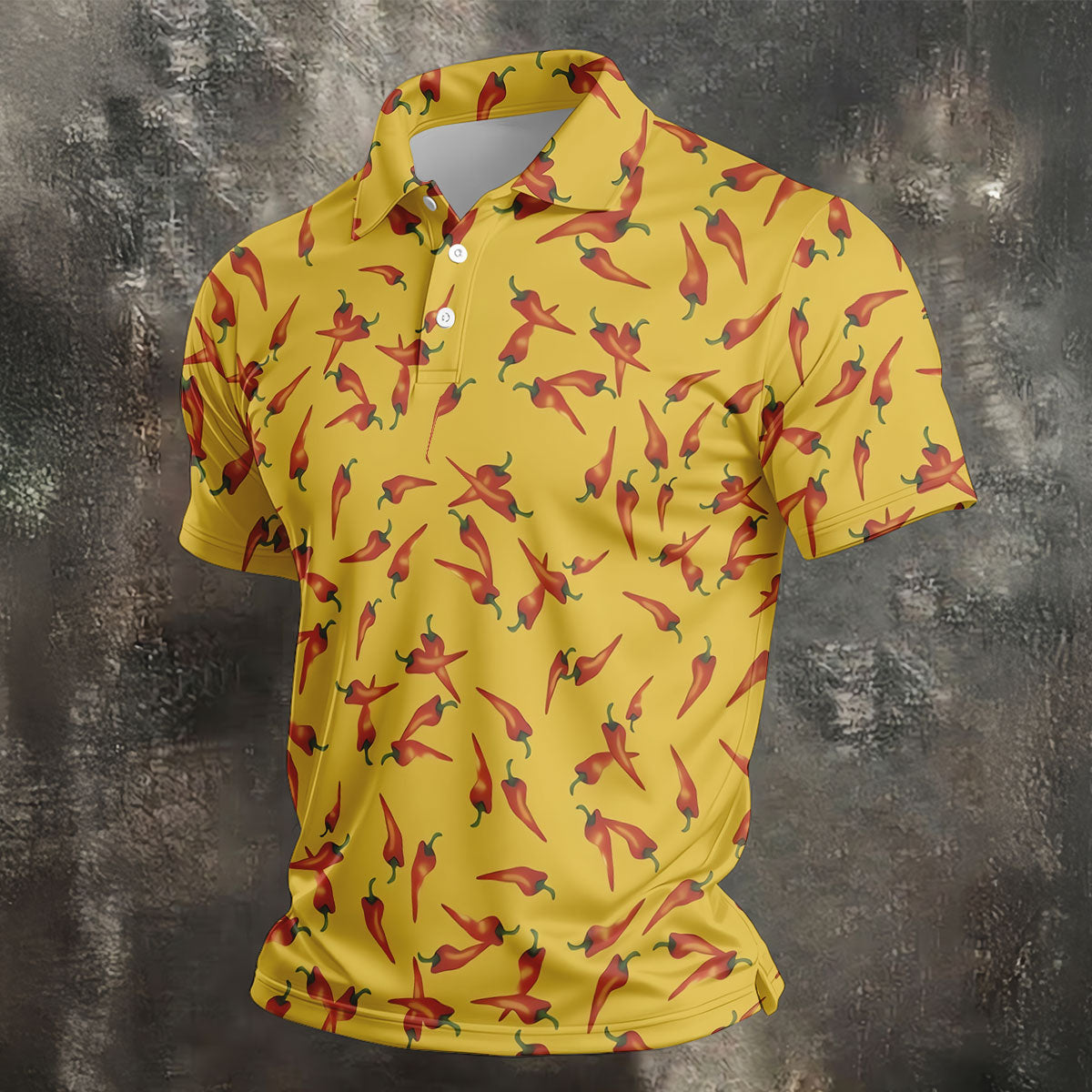 Red Chilli Yellow Hawaiian Golf Shirt, Summer Vibe Golf Shirts For Men, Polo Shirtor Men